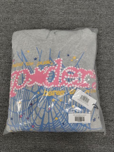 [On Sale] Sp*der Heather Grey Pink Blue Web Star Hoodie