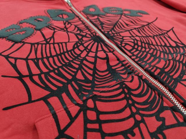 [On Sale] 1:1 Top Quality Red Hood Rivet Chenille Spider Web Full Zip Hoodie