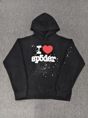 [On Sale] 1:1 Top Quality Black White I Love Sp5der Red Heart Spider Web Star Pullover Hoodie