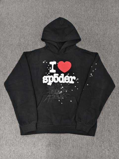 [On Sale] 1:1 Top Quality Black White I Love Sp5der Red Heart Spider Web Star Pullover Hoodie