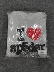 [On Sale] 1:1 Top Quality Heather Grey I Love Sp5der Heart Spider Web Pullover Hoodie