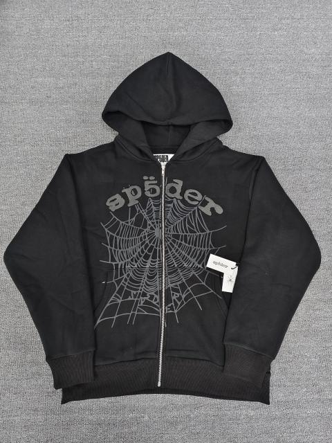 [On Sale] 1:1 Top Quality Black Tonal Grey Spider Web Full Zip Hoodie Jacket