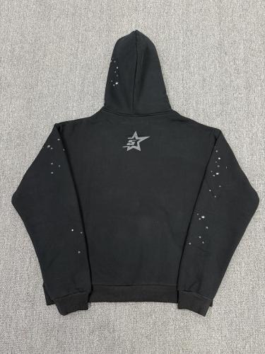 [On Sale] 1:1 Top Quality Black Rhinestone Grey Spider Web Star Pullover Hoodie