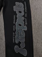 [ON SALE] Black Rhinestone Grey Slogan Star Wide Leg Pants