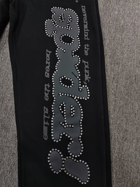[ON SALE] Black Rhinestone Grey Slogan Star Wide Leg Pants