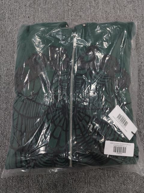 [On Sale] 1:1 Top Quality Dark Green Hood Rivet Chenille Spider Web Full Zip Hoodie