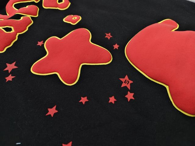 Black Red Outline Bubble Star Letter Sweat Shorts