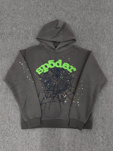 Spider Web Green Fonts Hoodie Pants Tracksuit Gray