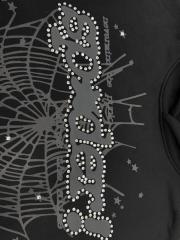 [On Sale] 1:1 Top Quality Black Rhinestone Grey Spider Web Star Pullover Hoodie