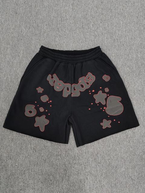Black Red Outline Bubble Star Sweat Shorts