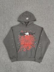 [On Sale] 1:1 Top Quality Dark Grey Red Spider Web White Star Pullover Hoodie