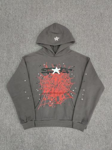 [On Sale] 1:1 Top Quality Dark Grey Red Spider Web White Star Pullover Hoodie
