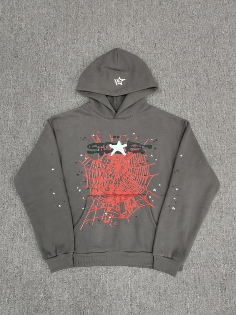 [On Sale] 1:1 Top Quality Dark Grey Red Spider Web White Star Pullover Hoodie