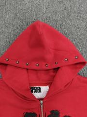 [On Sale] 1:1 Top Quality Red Hood Rivet Chenille Spider Web Full Zip Hoodie