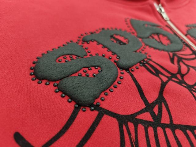 [On Sale] 1:1 Top Quality Red Hood Rivet Chenille Spider Web Full Zip Hoodie