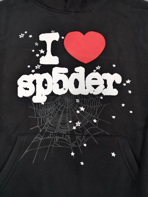 [On Sale] 1:1 Top Quality Black White I Love Sp5der Red Heart Spider Web Star Pullover Hoodie