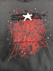 [On Sale] 1:1 Top Quality Dark Grey Red Spider Web White Star Pullover Hoodie