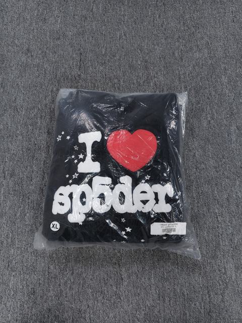 [On Sale] 1:1 Top Quality Black White I Love Sp5der Red Heart Spider Web Star Pullover Hoodie
