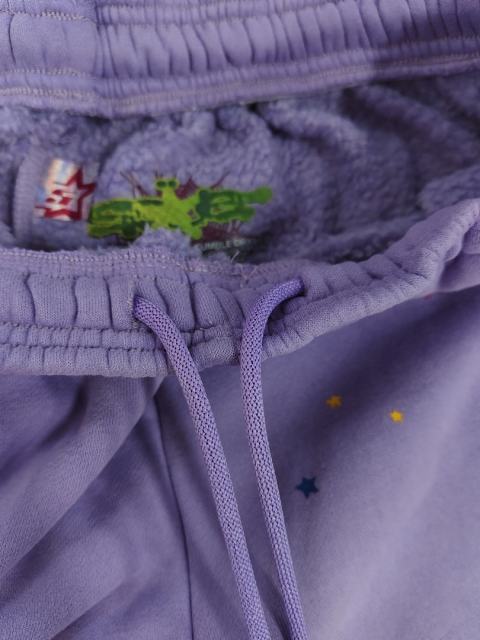 [ON SALE] Lavender Purple Vertical Rhinestone Sp5der Slogan Multi-Color Star Jogger Sweat Pants