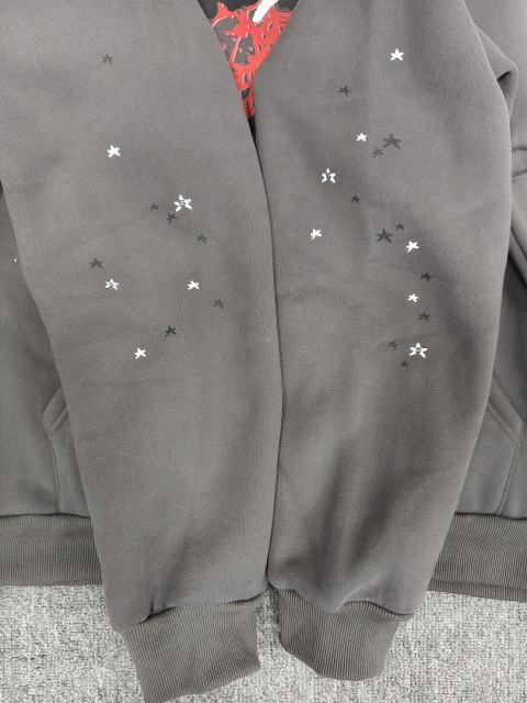 [On Sale] 1:1 Top Quality Dark Grey Red Spider Web White Star Pullover Hoodie