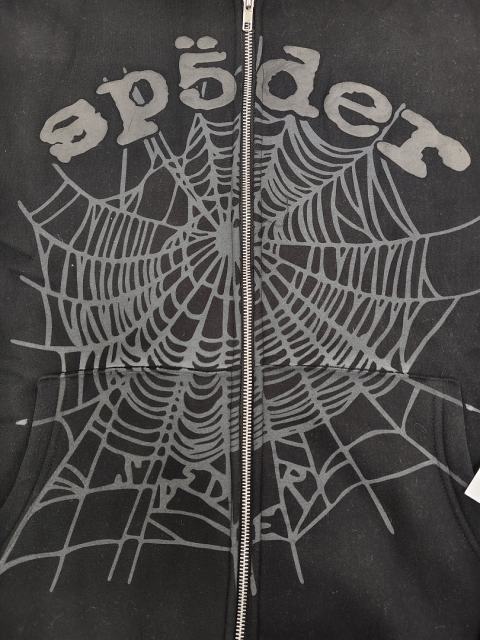 [On Sale] 1:1 Top Quality Black Tonal Grey Spider Web Full Zip Hoodie Jacket