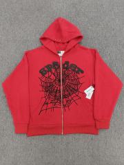 [On Sale] 1:1 Top Quality Red Hood Rivet Chenille Spider Web Full Zip Hoodie