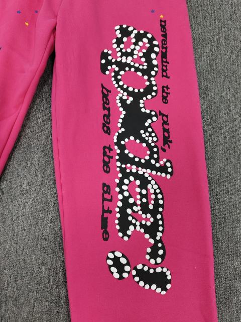 [ON SALE] Pink Vertical Rhinestone Dual Slogan Multi-Color Star Jogger Sweat Pants