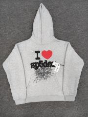[On Sale] 1:1 Top Quality Heather Grey I Love Sp5der Heart Spider Web Pullover Hoodie