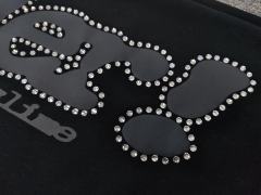 [ON SALE] Black Rhinestone Grey Slogan Star Wide Leg Pants