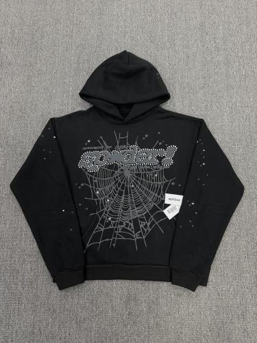 [On Sale] 1:1 Top Quality Black Rhinestone Grey Spider Web Star Pullover Hoodie