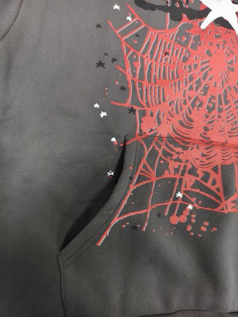 [On Sale] 1:1 Top Quality Dark Grey Red Spider Web White Star Pullover Hoodie