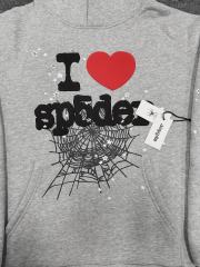 [On Sale] 1:1 Top Quality Heather Grey I Love Sp5der Heart Spider Web Pullover Hoodie