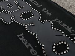 [ON SALE] Black Rhinestone Grey Slogan Star Wide Leg Pants