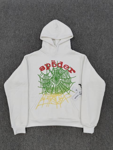 [On Sale] 1:1 Top Quality White Gradient Green Yellow Spider Web Pullover Hoodie