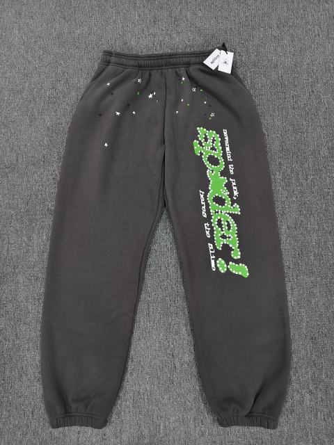 [ON SALE] Charcoal Grey Green Rhinestone Vertical Jogger Sweat Pants