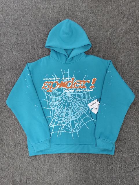 [On Sale] 1:1 Top Quality Turquoise Dot Font Spider Web Star Pullover Hoodie