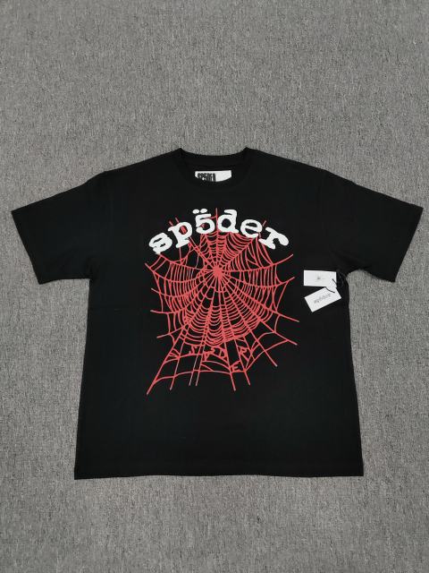 1:1 Top Quality Black White Foam Red Spider Web Short Sleeve T-Shirt