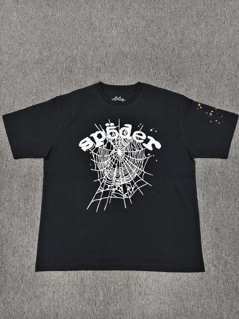 1:1 Top Quality Black White Foam Spider Web Colorful Mini Star Short Sleeve T-Shirt