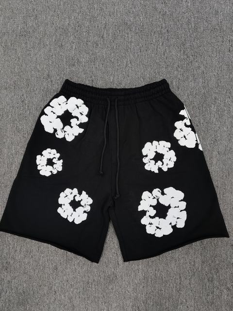 [1:1 Top Quality] Denim Tears Black Cotton Wreath Shorts