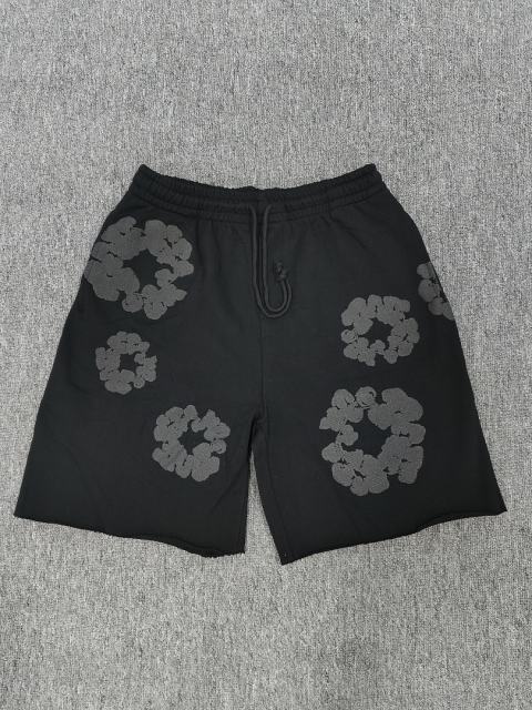 [1:1 Top Quality] Denim Tears Mono Black Cotton Wreath Shorts