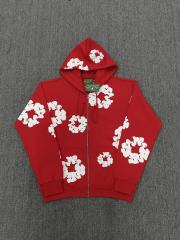 [1:1 TOP QUALITY] Denim Tears Red Foam Cotton Wreath Zipped Hoodie