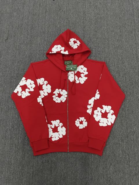 [1:1 TOP QUALITY] Denim Tears Red Foam Cotton Wreath Zipped Hoodie