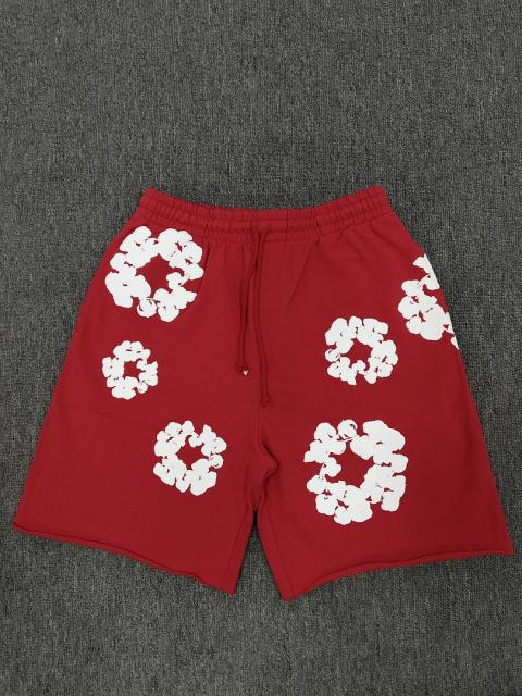 [1:1 Top Quality] Denim Tears Red Cotton Wreath Shorts