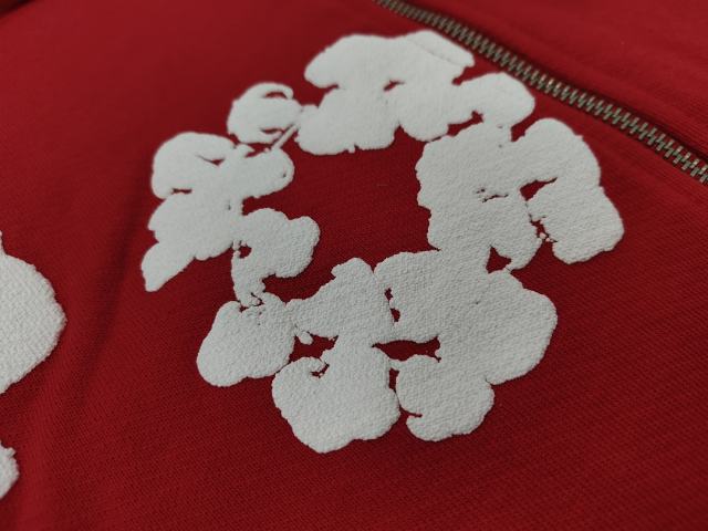 [1:1 TOP QUALITY] Denim Tears Red Foam Cotton Wreath Zipped Hoodie