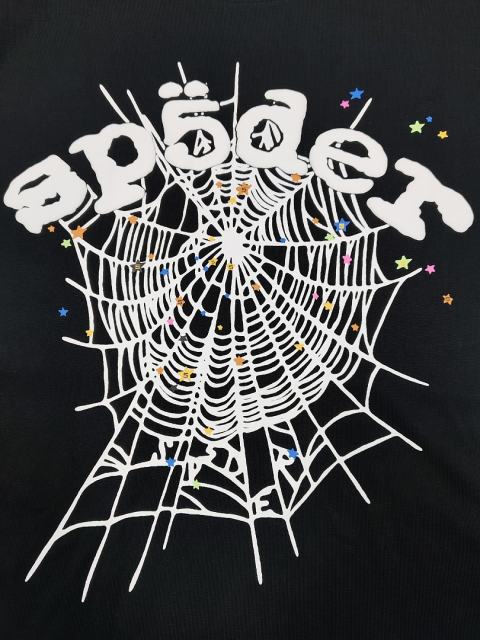 1:1 Top Quality Black White Foam Spider Web Colorful Mini Star Short Sleeve T-Shirt