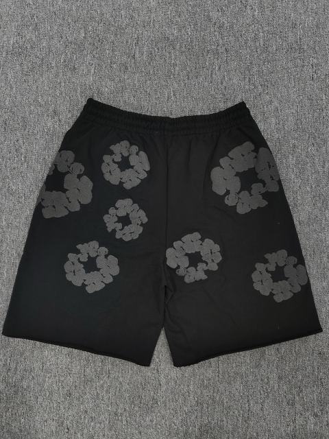 [1:1 Top Quality] Denim Tears Mono Black Cotton Wreath Shorts