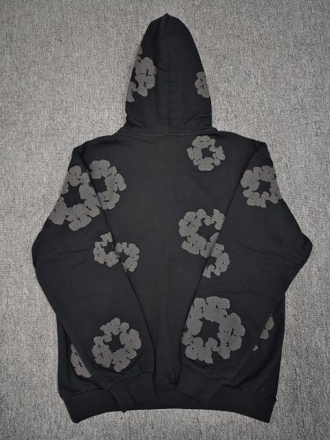 [1:1 TOP QUALITY] Denim Tears Mono Black Foam Cotton Wreath Pullover Hoodie