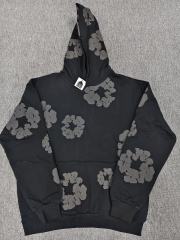 [1:1 TOP QUALITY] Denim Tears Mono Black Foam Cotton Wreath Pullover Hoodie