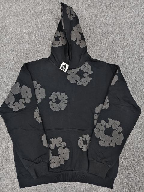 [1:1 TOP QUALITY] Denim Tears Mono Black Foam Cotton Wreath Pullover Hoodie