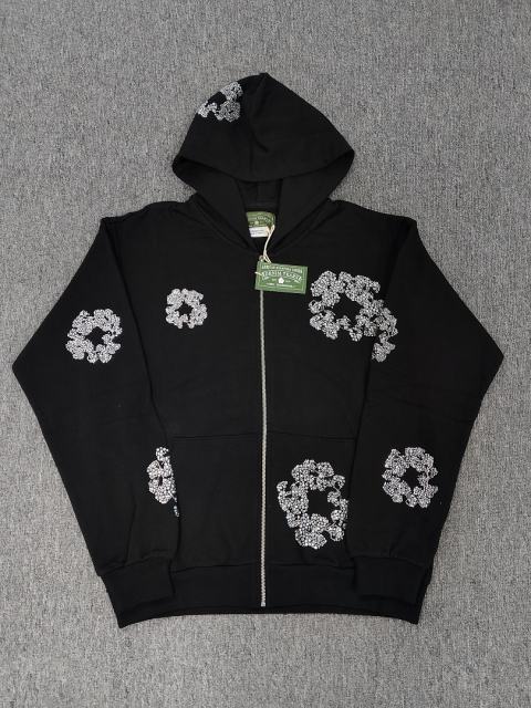 Denim Tears Rhinestone Zipped Hoodie Black